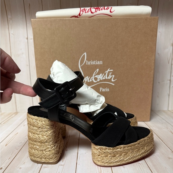 Christian Louboutin Calakala Espadrille Platform Sandal Black sz 37 / 7 - Picture 3 of 13